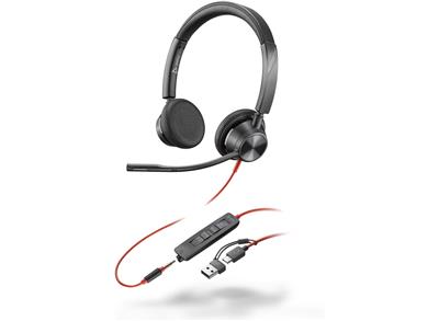 Cuffie stereo Poly Blackwire 3325 con connettore USB-C, certificate per Microsoft Teams + spina da 3,5 mm + adattatore USB-C/A